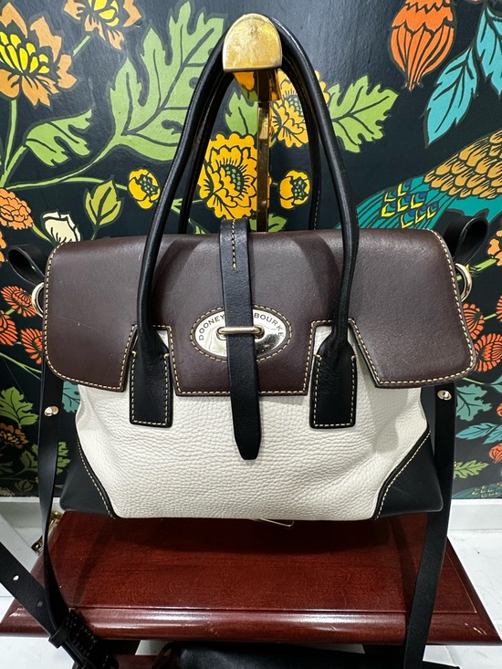 Dooney & Bourke Florentine Leather Satchel Ivory Brown Black Three way carry - Picture 3 of 13